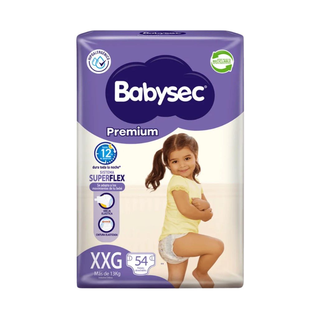 Pañal Babysec Premium Talla XXG - 54 Unidades